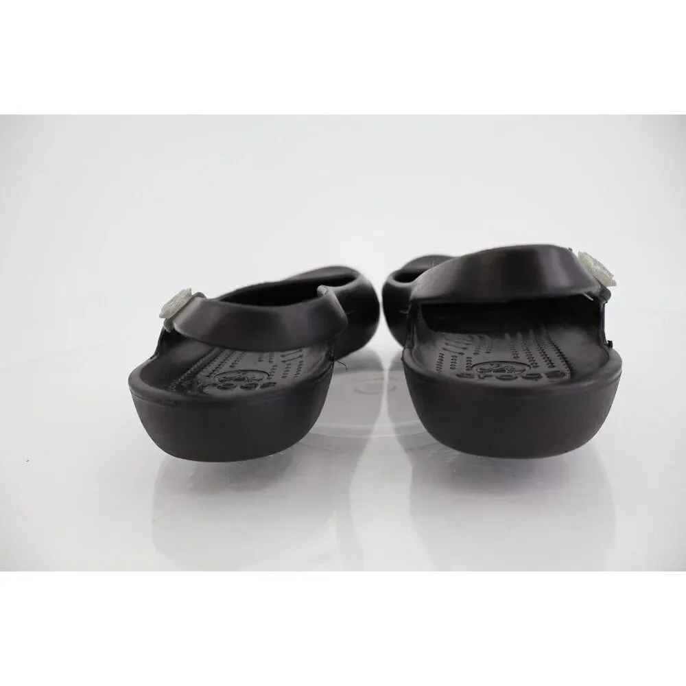 CROCS Women's Jayna Slingback Flats Size 8 Black Rubber Slip On Beach Shoe Comfy
